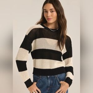 Z Supply EUC Black and White Striped Sweater Size Medium PTP 23